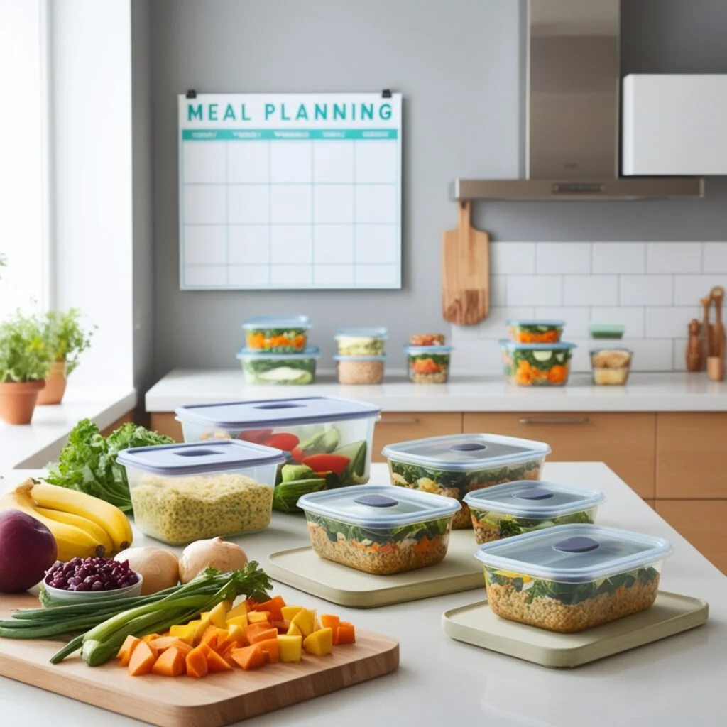 kitchen with a meal planning setup